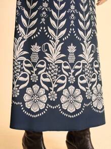 CAJUNI 女士花卉印花高腰休闲长裙，适合度假 - 波西米亚风女装/女士西式服装/图案/休闲女士 - 基本款/女士外出上衣/秋季女装 - 彩色 - 查看 3