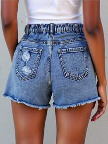 Tween Girl Retro Fashion Distressed Denim Shorts - Dark Wash - View 6