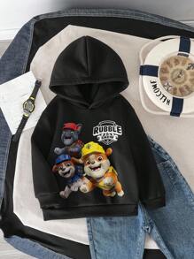 Rubble X SHEIN Young Boy Casual Cartoon Pattern Hooded Sweatshirt, Suitable For Autumn/Winter Fall - Black - View 1