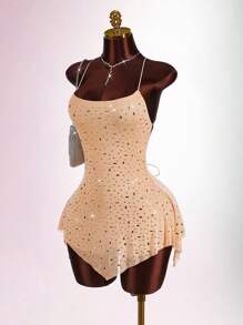 Amplova Vestido mini con lentejuelas y espalda descubierta para mujer - Albaricoque - Ver 6