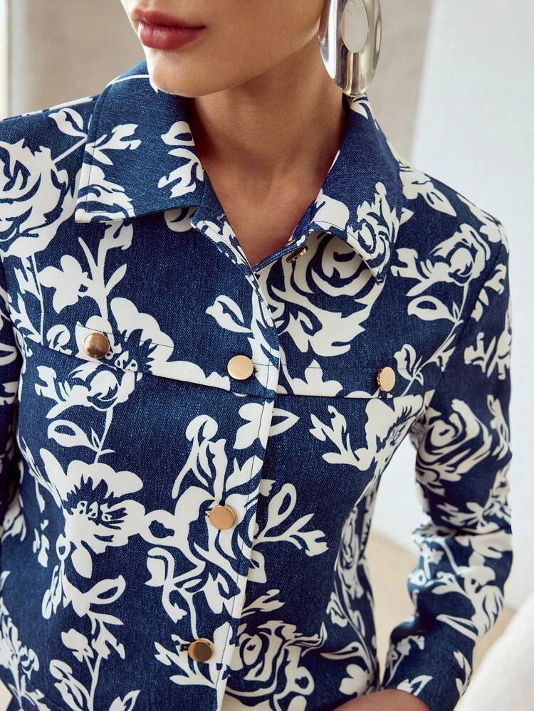 ALLOVER FLORAL PRINT BUTTON UP JACKET
