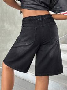 Tween Girls Fashion Casual Y2k Vintage Cool Comfortable Soft Breathable Black Loose Denim Shorts For Tween Girl Clothes Girls Costume Dailywear And Tween Girl Fall And Autumn Or Winter Clothes Back To School Homecoming Rave Outfits Festival And Beach Outfits Streetwear School Clothes Bermuda Shorts Teen Girls Jean Shorts Y2k