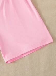 Girl Big Kids Simple Cute Blue Rabbit Print Pink Background Short Sleeve Top And Pink Shorts 2pcs Set - Multicolor - View 4