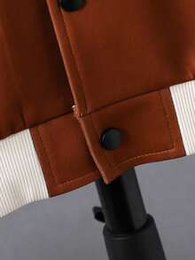 SHEIN 1 件 Tween Boy 字母印花羊毛连帽夹克，秋冬，男童赛车夹克，男童连帽夹克，男童图案夹克，返校 - 棕色 - 查看 5