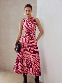 MOTF PREMIUM VESTIDO DRAPEADO CON ESTAMPADO INTEGRAL - Multicolor - Ver 5
