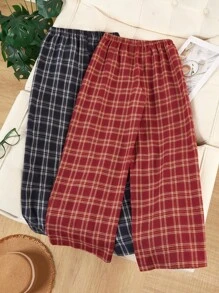 2 Pairs Women's Plaid Low Waist Comfortable Casual Loose Plaid Pants, Fall Clothes, Winter