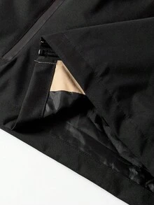 Manfinity Homme 男士休闲户外拉链拼接抽绳连帽风衣夹克，秋季 - 黑色 - 查看 4