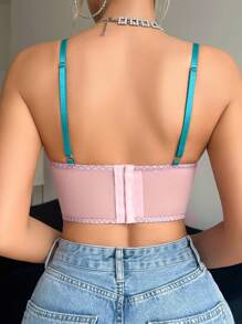 SHEIN 优雅花卉刺绣网布衬垫钢圈文胸 - 粉色 - 查看 2