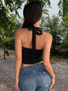 DAZY Canottiera aderente da donna con collo quadrato in pizzo e inserti di colore unito