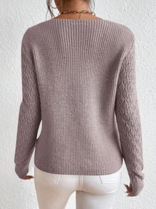 RueChic Solid Pointelle Knit Sweater - Dusty Pink - View 2