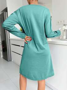 SHEIN Cotton Heart Printed Long Sleeves Casual Sleep Dress