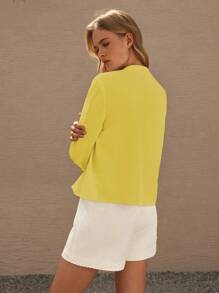 Lumivelle Women's Vacation Casual Solid Color Hollow Out Embroidery Blouse Casual Spring For University Fall For Women - Yellow - View 2