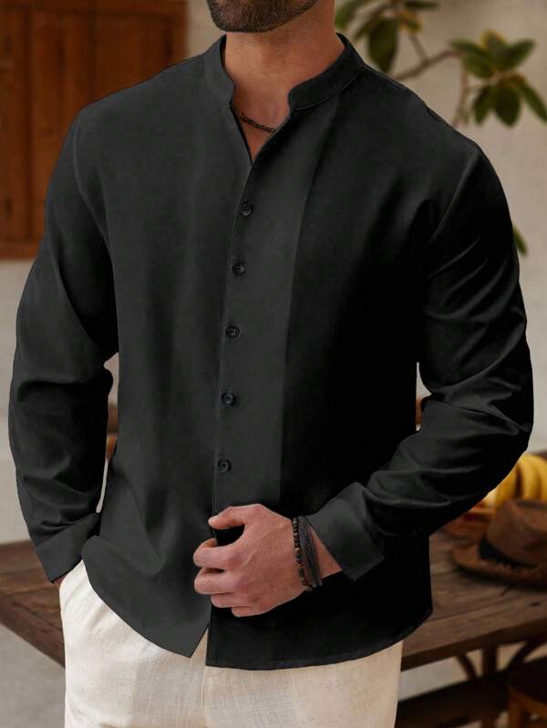 Manfinity RSRT Men Plus Size Casual Button-Up Long Sleeve Shirt, Minimalist For Everyday Wear, Fall