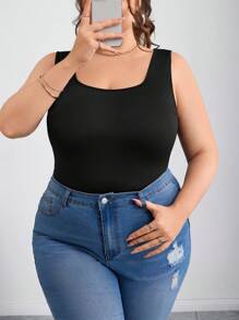 SHEIN CURVE+ Curves 大码/学校服装/返校服装/返校 3 件套大码女式修身吊带背心，百搭款式，用途广泛