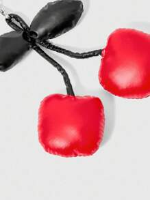 ROMWE Kawaii Handmade Faux Leather 3D Cherry Bow Keychain/Bag Charm - Red - View 3