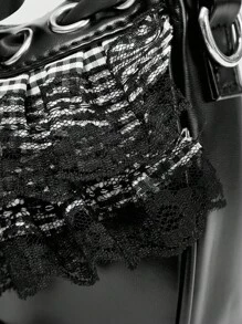 ROMWE Kawaii Geantă de umăr cu volane din dantelă în carouri pentru femei la modă