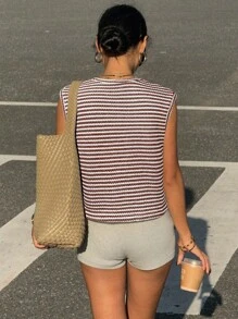 Siren Gaze 女式宽松纯色无袖背心，华夫格纹理，休闲百搭，春夏 - 咖啡棕 - 查看 2