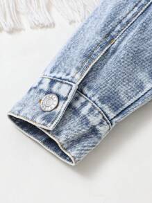 Elladie kids Baby Girls' Casual Distressed Denim Long Sleeve Jacket, Soft And Comfortable Daily Wear, Fashionable Style, Spring/Autumn Fall Winter - Light Wash - View 7