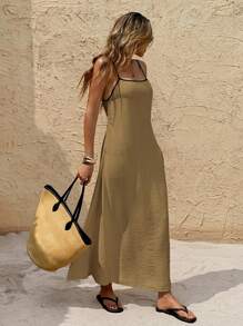 Serisse Women's Long Vacation Casual Cami Dress Summer Brown - Khaki - View 3