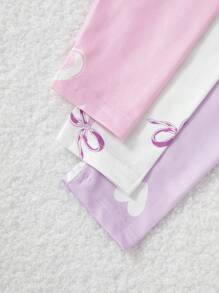 3pcs Young Girl Bunny & Ditsy Floral Long Sleeve Top And Legging Snug Fit Pajama Set - Multicolor - View 3