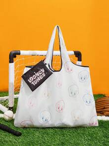 LOONEY TUNES X SHEIN White All-Over Print Waterproof Large Capacity Tote Bag - Multicolor - View 1
