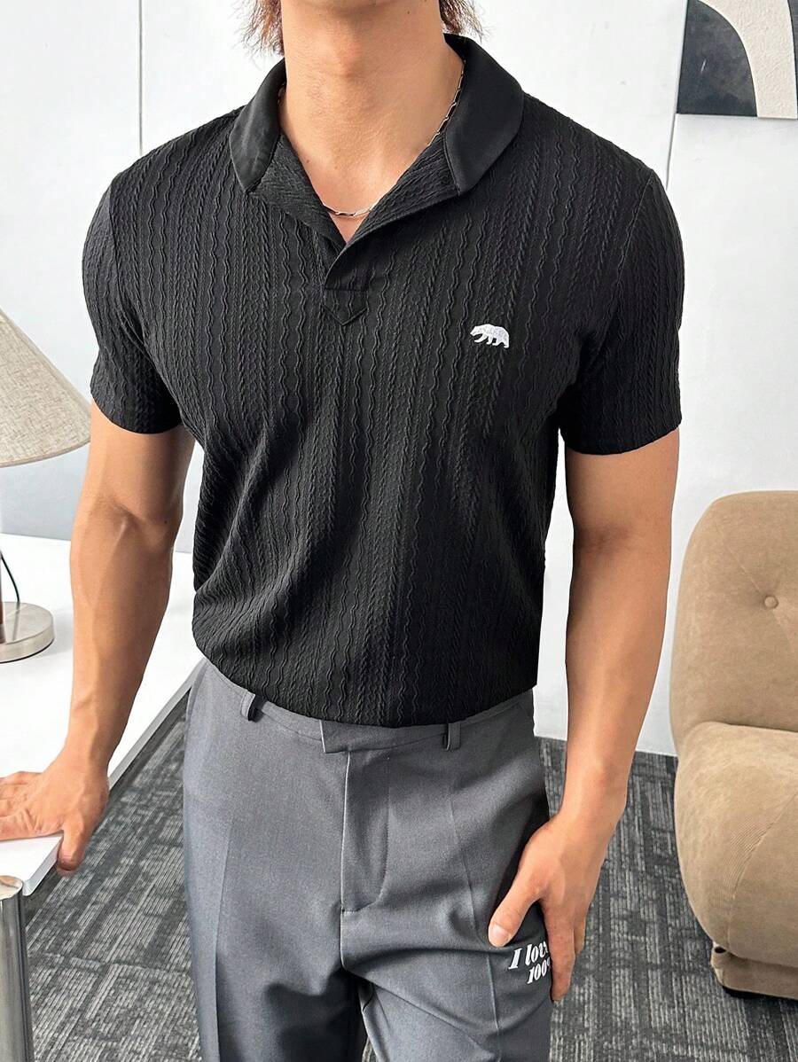 ESTAVOR 男士街头风格 Polo 衫，适合夏季 - 黑色 - 查看 1