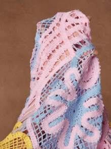 SHEIN Unity Robe mini élégante, sexy et romantique avec manches évasées en dentelle crochetée, empiècement ajouré et ourlet bicolore. Robe de fée - Multicolore - Voir 8