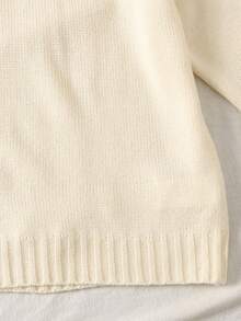 SHEIN 青少年女童杏色宽松圆领套头衫刺绣贴布针织毛衣，休闲百搭百搭上衣 - 杏色 - 查看 6