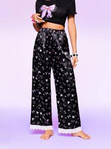 Heart & Bow Printed Women's Lounge Pants - Black - View 4