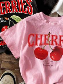 SHEIN EZwear Plus Size 3pcs/Set Cherry Pattern Graphic Tees In Black, White, Pink For Summer  Multiple Pieces Suitable For Going Out - Multicolor - View 6