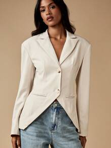 MISSGUIDED Elegant Tailored Professional Fitted Blazer With Side Welt Pockets Two Button Front Suit Jacket For Office Work Business Career Party Formal Evening Wear - Apricot - View 5