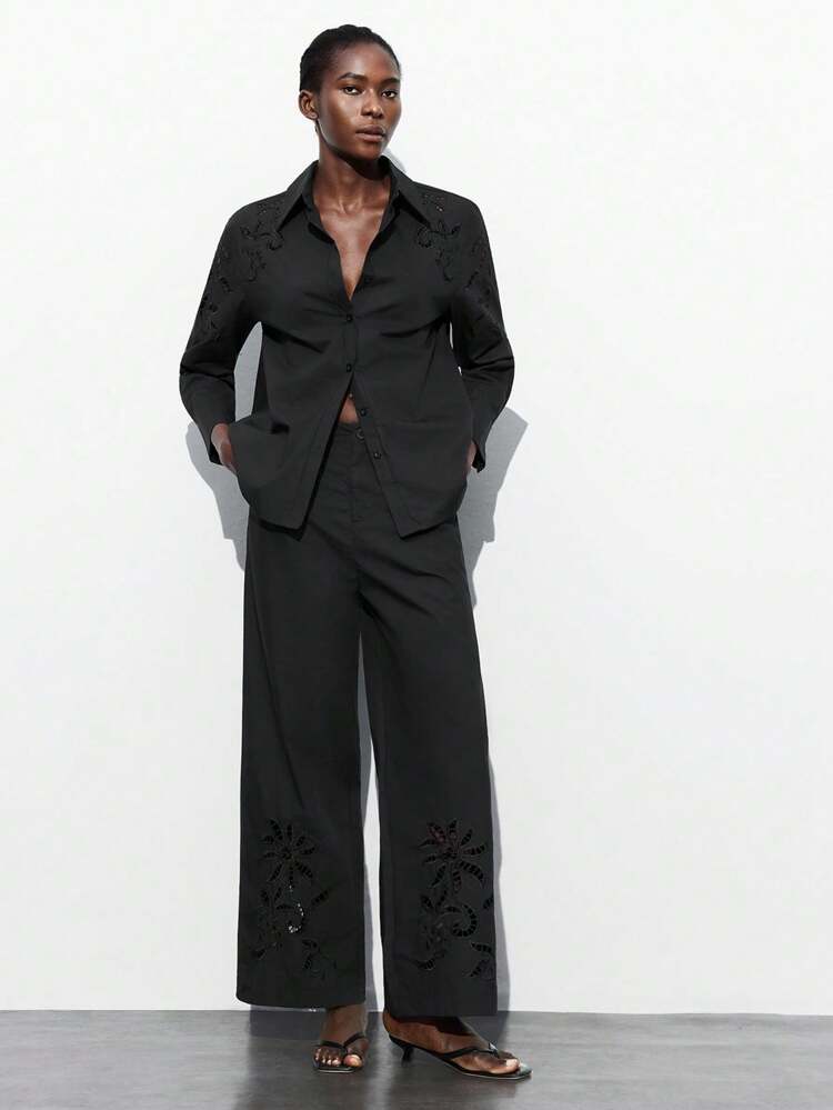 SHEIN Maija 2025年春夏新作 ファッショナブルなカジュアルレディースハローアウトテクスチャー ローウエスト ワイドレッグパンツ、パーティー、結婚式、音楽フェスティバル、卒業、ブランチ、ビーチ、エレガントなシーンに最適