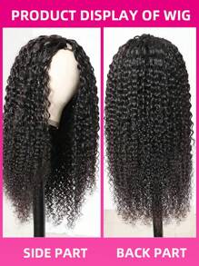 卷曲 V 型假发，真人发，无胶接发，100% 真人发卷曲 V 型假发，无需胶水，无需缝合，升级版 U 型假发，适合初学者，150 密度，12-28 英寸 - Natural Black - 查看 3