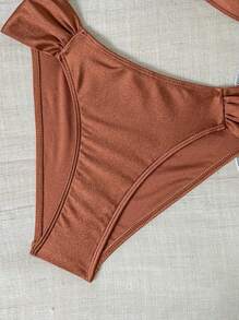 Swim Chiccia 夏季新款U型钢托比基尼优雅性感度假两件套可调节细肩带高腰拼接沙滩度假套装焦糖色 - 鏽棕色 - 查看 6