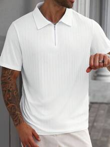 Manfinity Homme قميص بولو كاجوال أكمام قصيرة لون سادة للرجال كبار الحجم