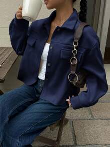 Siren Gaze 秋冬女士纯色长袖单排扣休闲大衣 - 藏蓝色 - 查看 5