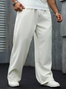 Manfinity Homme Men's Drawstring Waist Wide Leg Sweatpants Wide Leg Sweatpants Wide Leg Sweatpants Waffle Men's Wide Leg Jogging Pants Loose Pants Y2kblack Loose Pants - Beige - View 5