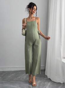 SHEIN Versatile Commute Bow Accent Light Green Jumpsuit - Green - View 2
