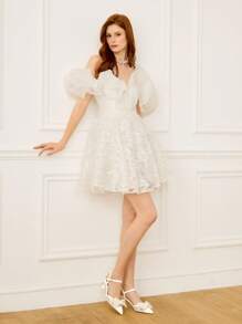 CUCCOO HITCHD 1 双女式白色蕾丝尖头穆勒鞋，珍珠蝴蝶结装饰和网眼细节，高跟鞋 - 白色 - 查看 7