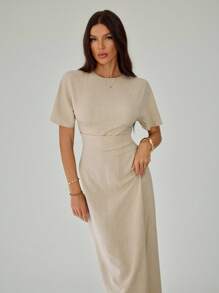 SHEIN Tall Women's Elegant Solid Color High Waist Long Dress