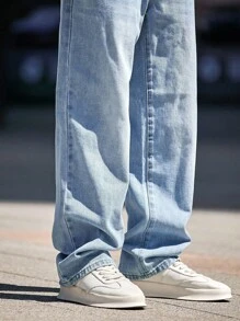 Manfinity Homme Plus Size Men's Water Washed Denim Jeans With Slanted Pockets Long Skater Jean Cargo Plain Light Blue Going Out Street Wear