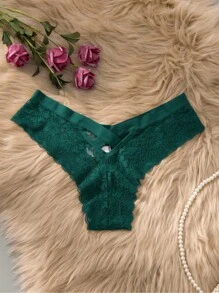 Culotte tanga pour femme en dentelle rouge vin avec design dos ajouré et croisé, sexy