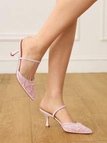 CUCCOO HITCHD Giày cao gót lưới màu sâm panh thêu ren mũi nhọn thanh lịch dành cho nữ, giày cô dâu cho buổi hẹn hò lãng mạn, đám cưới, tiệc tối - Màu Hồng baby - Xem 5
