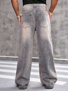 Manfinity EMRG Jeans casuales sueltos de pierna recta y bolsillo para hombres - Lavado ligero - Ver 2