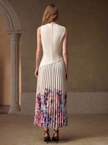 MOTF PREMIUM FLORAL PRINT PLEATED DRESS - Apricot - View 3