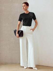 MOTF PREMIUM CAMISETA DE MANGA CORTA CON CONTRASTE DE LENTEJUELAS - Negro - Ver 6