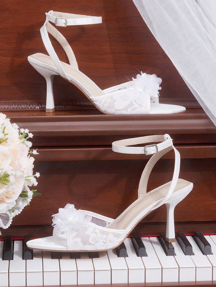 CUCCOO HITCHD Talons hauts à bout pointu ornés de dentelle et de cristaux floraux pour femmes, sandales élégantes polyvalentes pour le travail, le mariage, les rendez-vous et les soirées