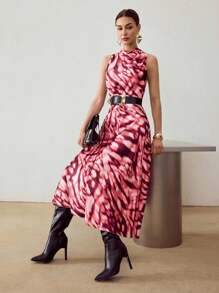 MOTF PREMIUM VESTIDO DRAPEADO CON ESTAMPADO INTEGRAL - Multicolor - Ver 6