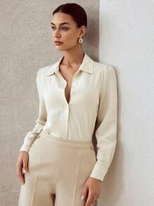 MOTF PREMIUM ÁO KHOÁC CẮT NÚT CÓ CHI TIẾT ĐÁ THỦY TINH - Màu Khaki - Xem 1