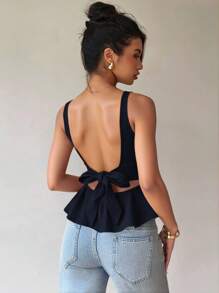 Siren Gaze Women Large Open Back Butterfly A-Line Sleeveless Top, Summer Blue Casual - Navy Blue - View 6